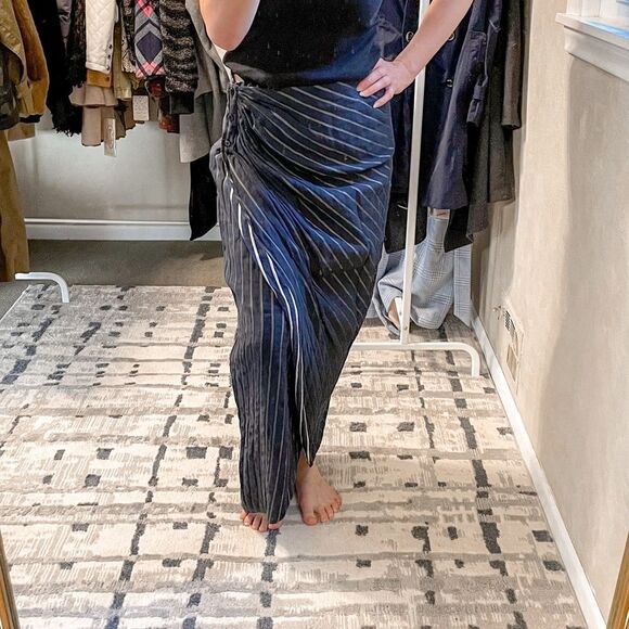 Kimora Lee Simons Striped Maxi Wrap Skirt Navy 6 - Picture 1 of 10